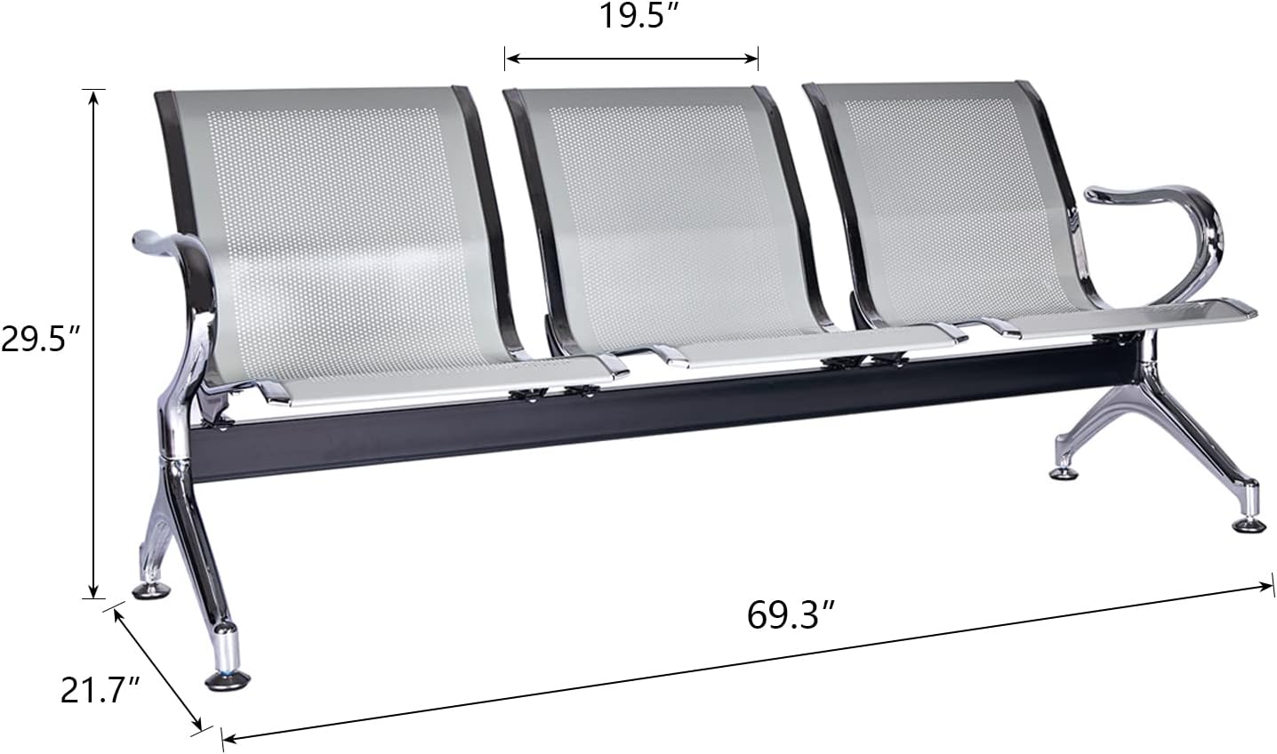 3-link nonpadded metallic office bench - Image 7