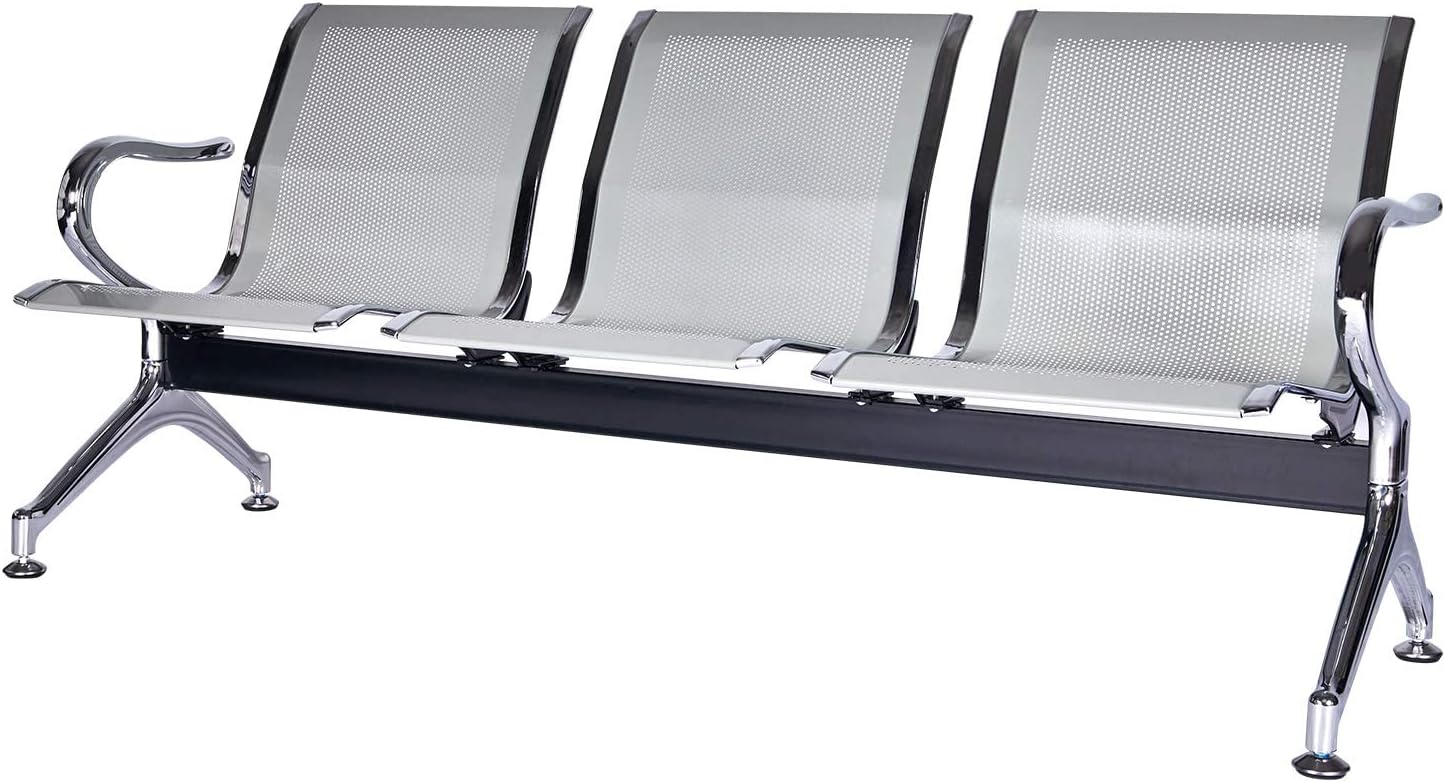 3-link nonpadded metallic office bench - Image 2