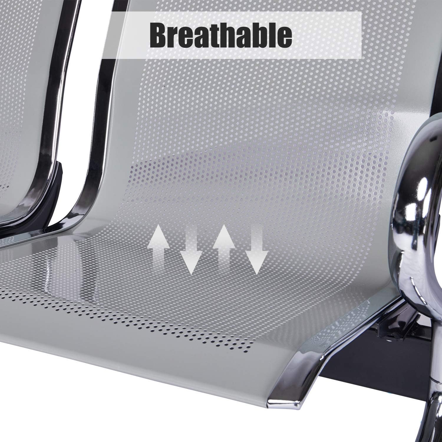 3-link nonpadded metallic office bench - Image 3