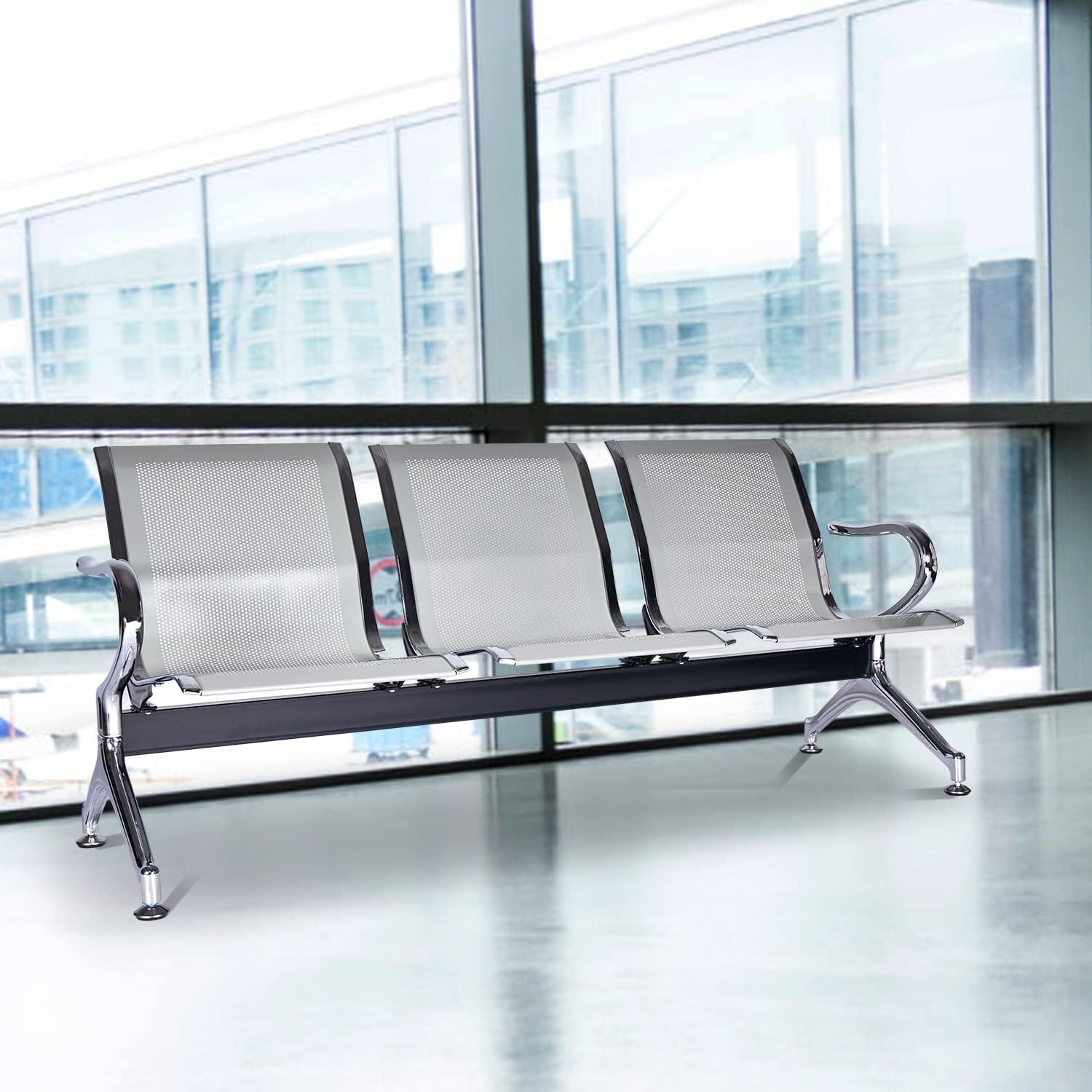 3-link nonpadded metallic office bench
