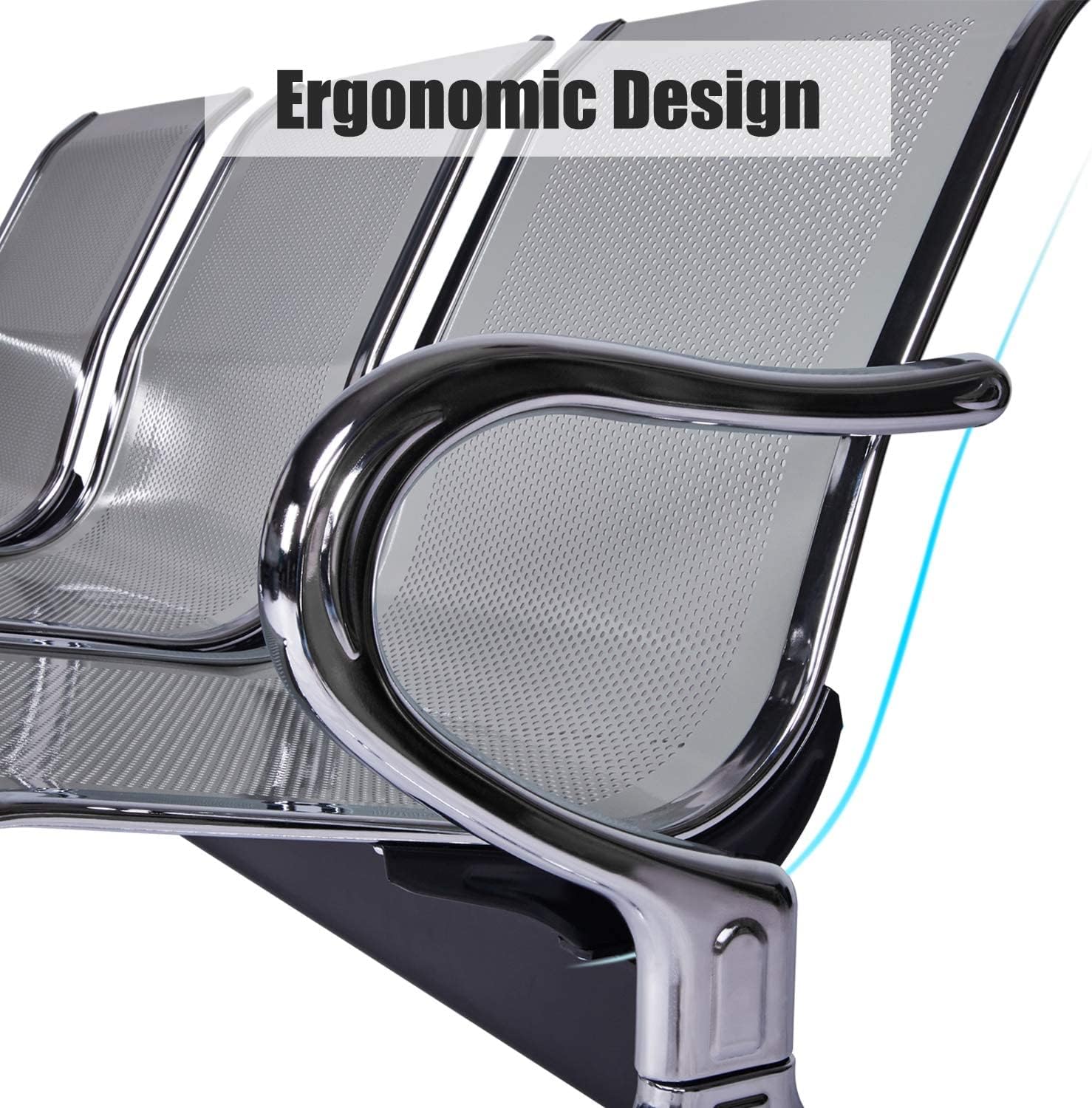 3-link nonpadded metallic office bench - Image 4