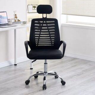 headrest office seat, ergonomic office chair, comfortable office chair, supportive office chair, adjustable headrest, high-back design, breathable mesh backrest, lumbar support