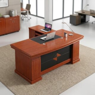 1.8M Executive Office Table with side storage and geometric panel