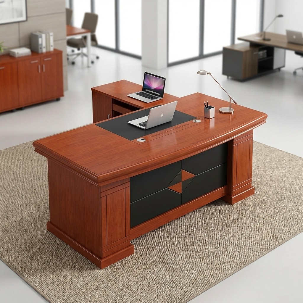 1.8M Executive Office Table with side storage and geometric panel
