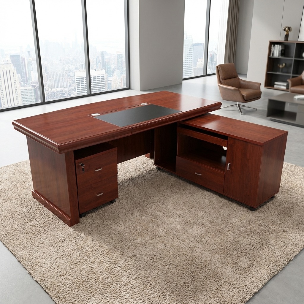 1.8M Executive Office Table with side storage and geometric panel