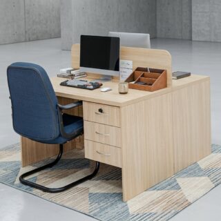two way modular custom office workstation Kenya double desk light oak 3 drawers partition