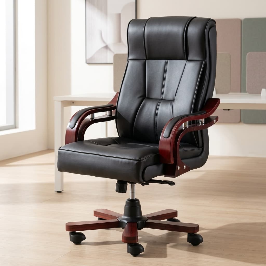 Executive Leather Office Chair with padded high back
