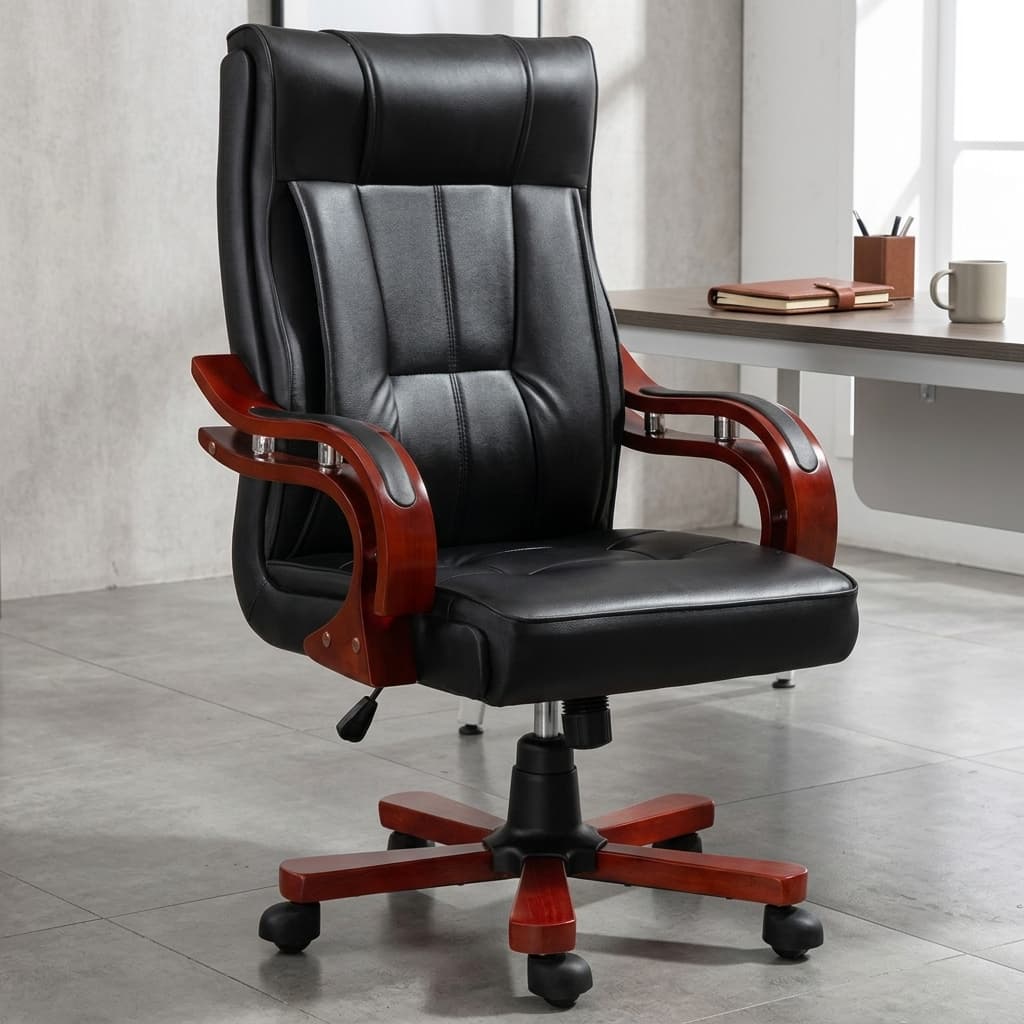 Executive Leather Office Chair with padded high back