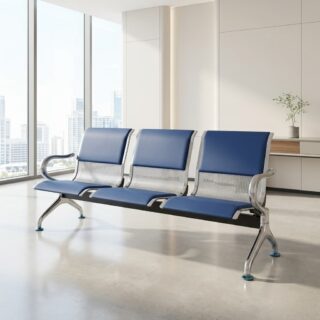 3-seater padded waiting bench in blue and silver
