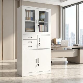 Office cabinet with safe, drawers and glazed doors