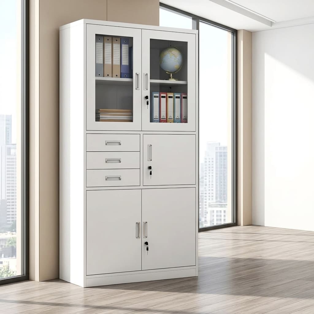 Office cabinet with safe, drawers and glazed doors