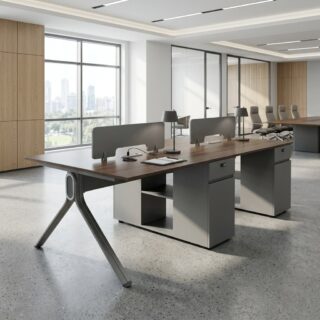4-Way Executive Office Workstation with partitions and storage