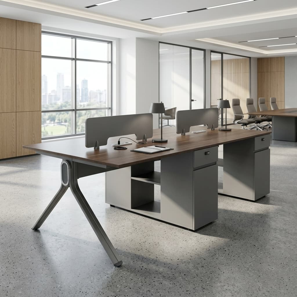 4-Way Executive Office Workstation with partitions and storage