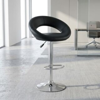 Padded Leather Swivel Barstool with chrome pedestal and footrest