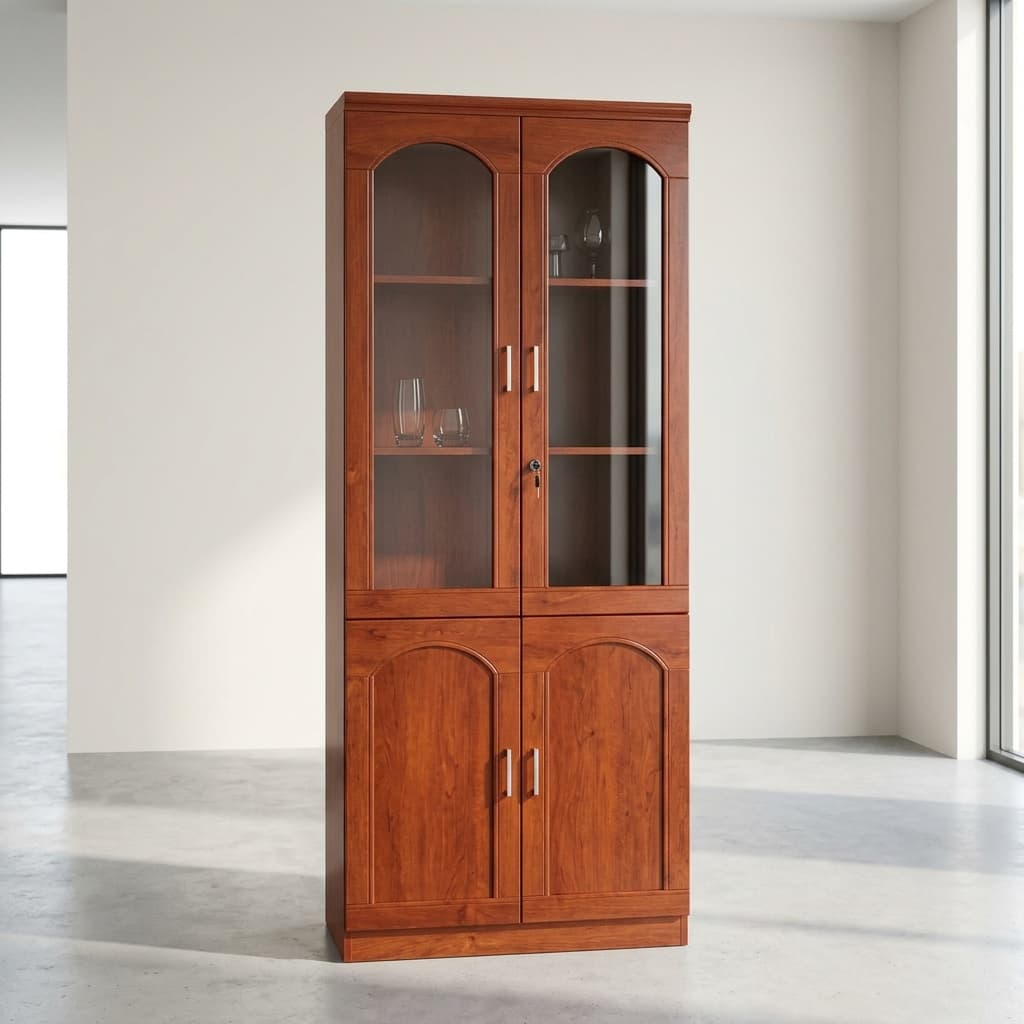 2-Door Wooden Office Bookcase with glass doors