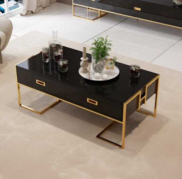 Modern Style Black Coffee Table, coffee table, glass coffee table, living room table, modern coffee table