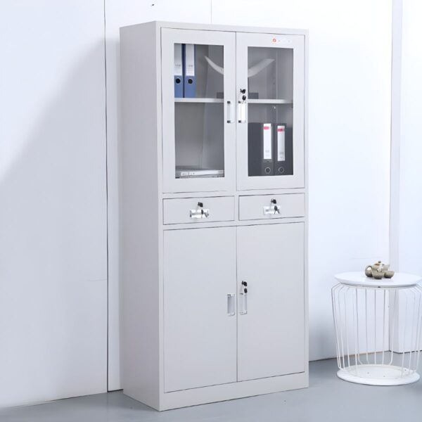 Steel Filing Cabinet with 2 Drawers, half glass metallic cabinet, filing cabinet