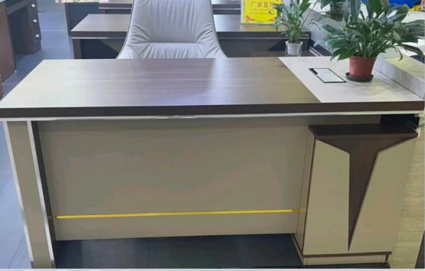 Modern White and Grey Stripe Executive Office Desk