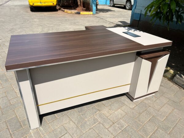 Modern White and Grey Stripe Executive Office Desk