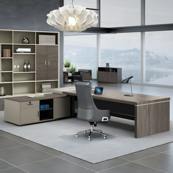 Stylish Oak Veneer Corner Executive Office Desk