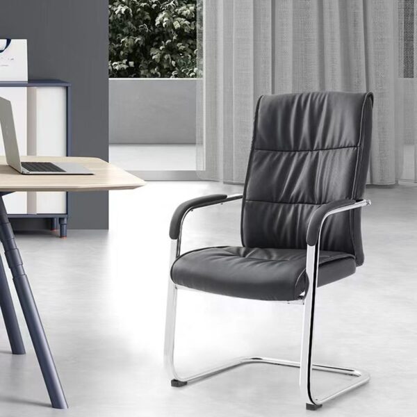 Modern Black Leather Cantilever Visitors Chair