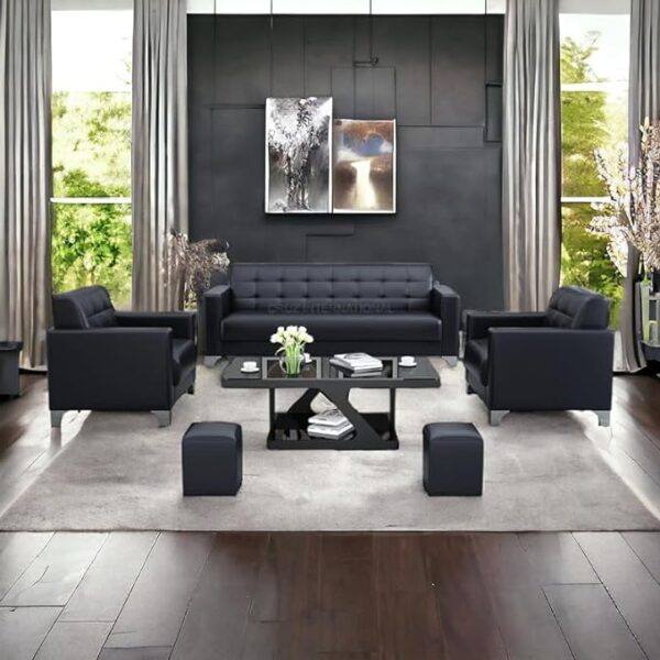 Modern Leather Sofa Set with Stainless Steel Foots