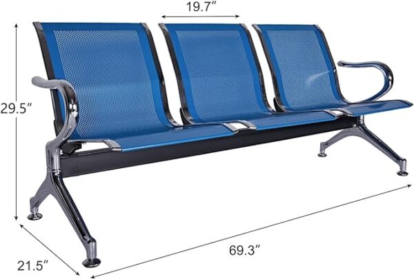 Three Seater Powder Coated Metal Airport Waiting Bench