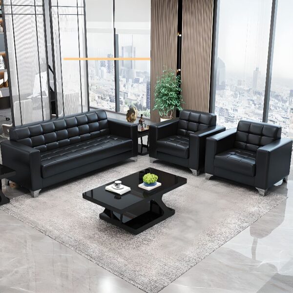 PU Black Leather Office Sofa