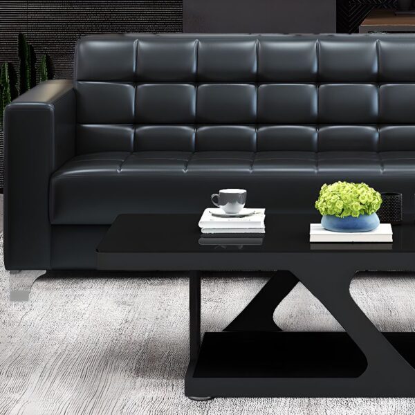 PU Black Leather Office Sofa