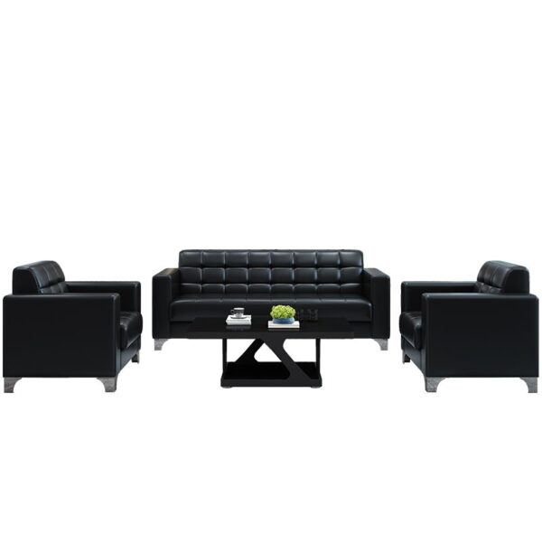 PU Black Leather Office Sofa