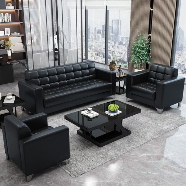 PU Black Leather Office Sofa