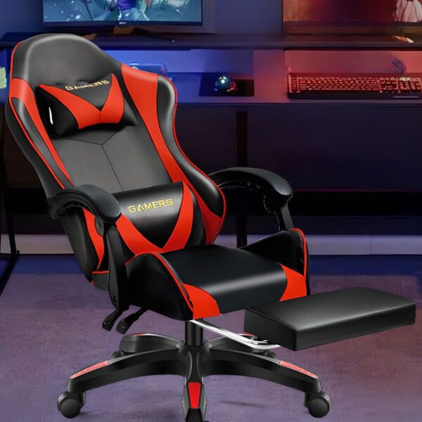 Ergonomic Gaming Chair with Retractable Footrest