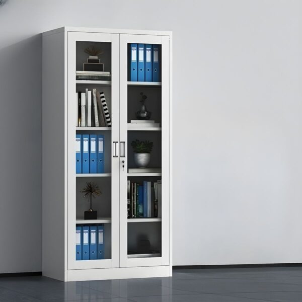 Full Glass Door 4-Shelf Metal Storage Cabinet