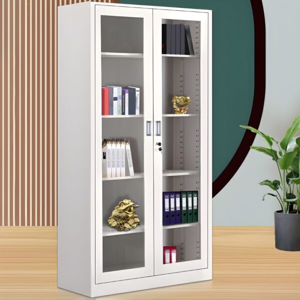 Full Glass Door 4-Shelf Metal Storage Cabinet