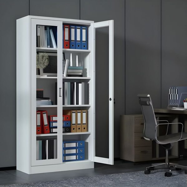 Full Glass Door 4-Shelf Metal Storage Cabinet