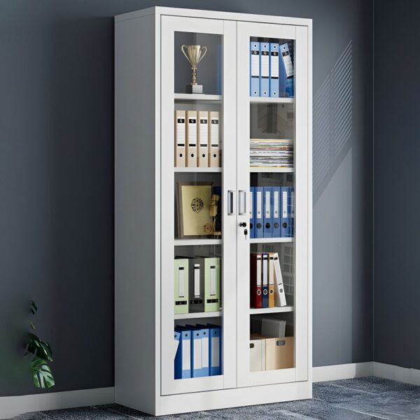 Full Glass Door 4-Shelf Metal Storage Cabinet