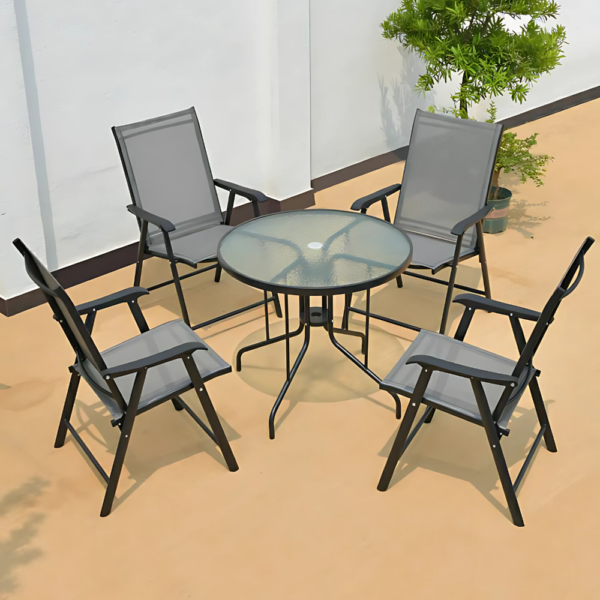 Tempered Glass Outdoor Round Table Set