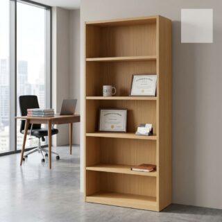 Modern wooden storage shelf with five open sections