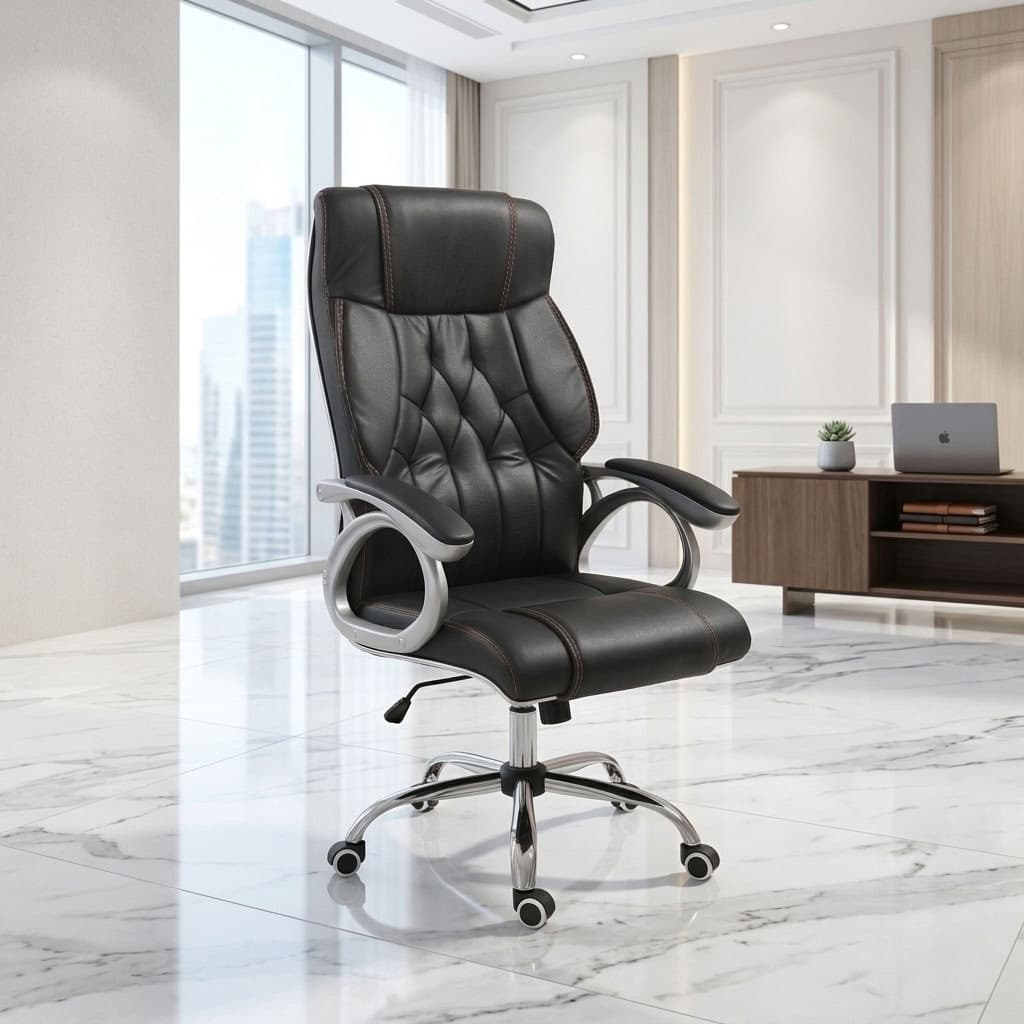 Ergonomic Upholstered Office Chair with padded high back and armrests