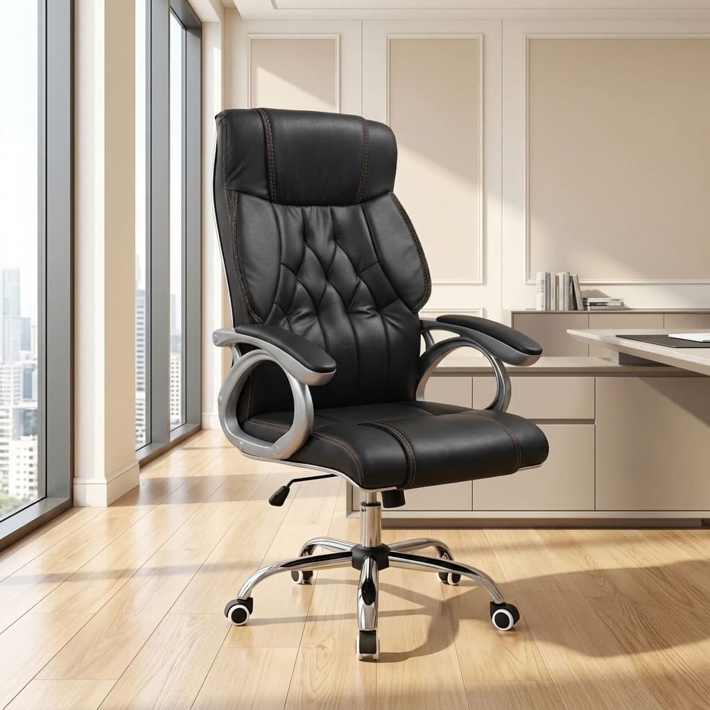 Ergonomic Upholstered Office Chair with padded high back and armrests