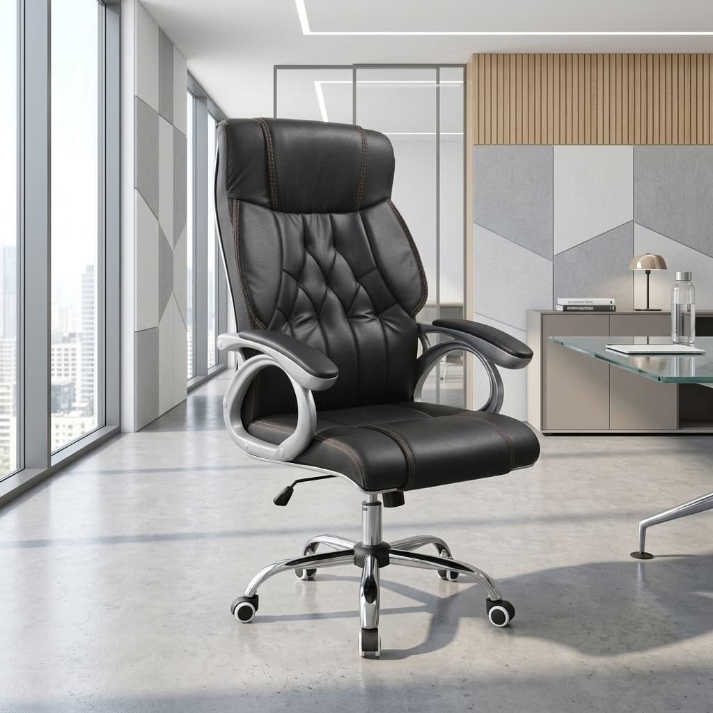 Ergonomic Upholstered Office Chair with padded high back and armrests