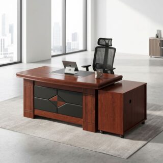 1.4M Mahogany Executive Desk with side extension and drawers