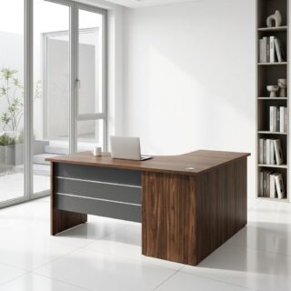 Walnut L-Shaped Office Desk with extended work surface