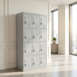 12-Door Metal Storage Locker with individual compartments