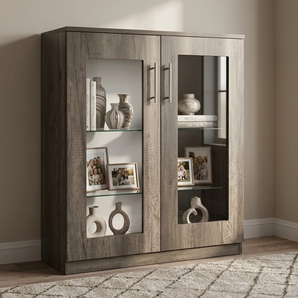 Wooden glass door display and storage cabinet for modern office in Kenya