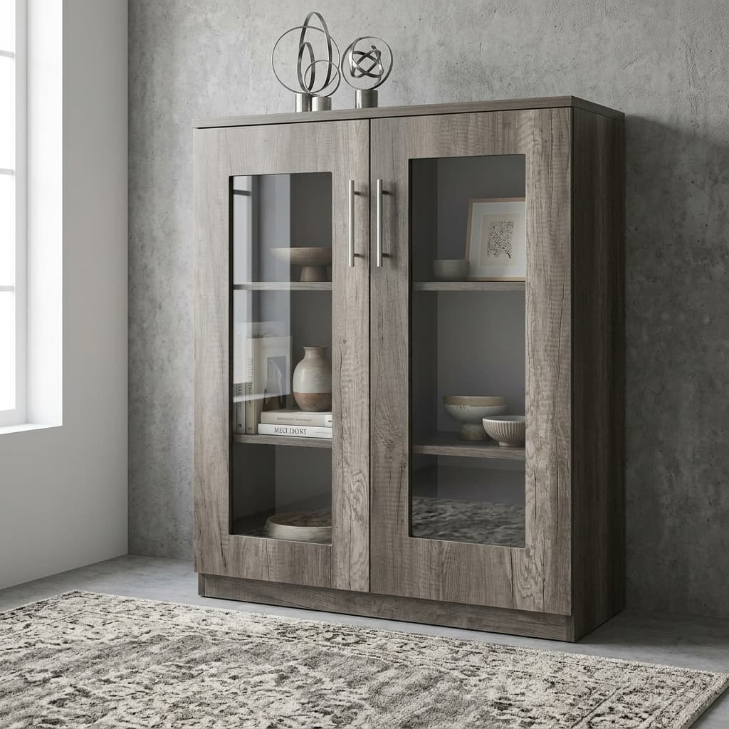 Wooden glass door display and storage cabinet for modern office in Kenya