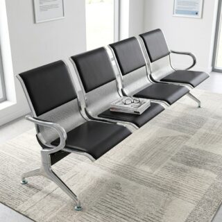 4 seater waiting bench Kenya black leather chrome airport bench