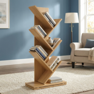 wooden tree bookshelf Kenya zigzag 5 shelf light oak modern bookshelf living room office library storage shelf