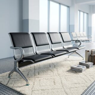 Office Reception Waiting Bench 4-seater chrome leather