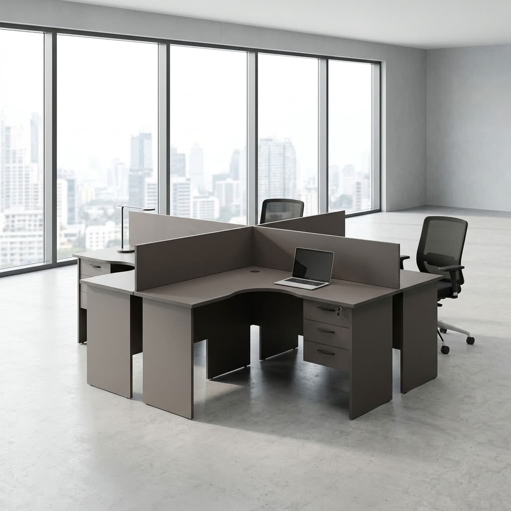 4-Seater Curved Workstation with grey partitions